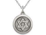 Antiqued Sterling Silver Star of David Medal Pendant Necklace with Chain